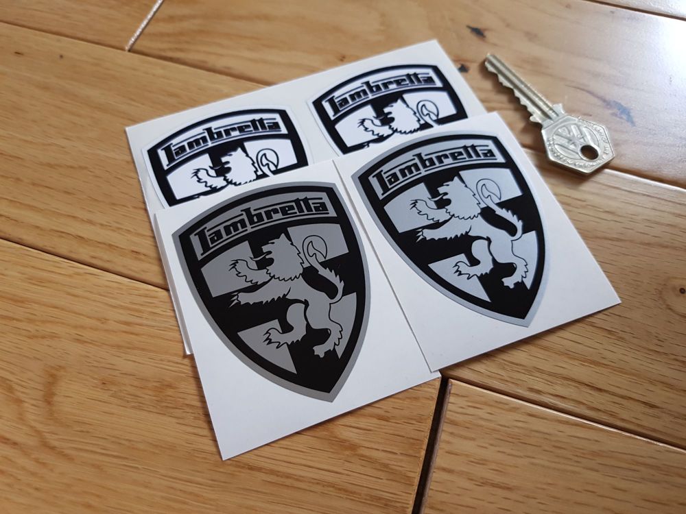 Lambretta Shield Stickers Black & Silver/White. 3