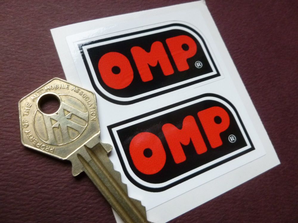 OMP Black, White, & Red Shaped Stickers 2" Pair.