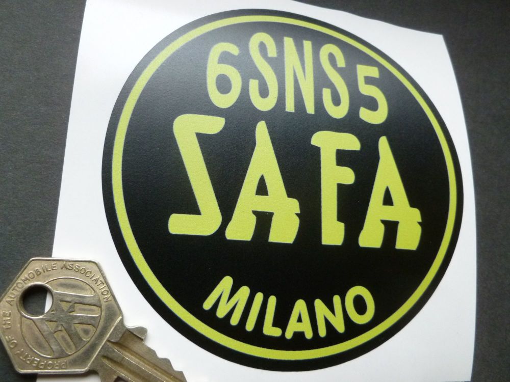 SAFA Milano Italy Yellow & Black Vintage Battery Sticker. Ferrari Maserati etc. 3.75".