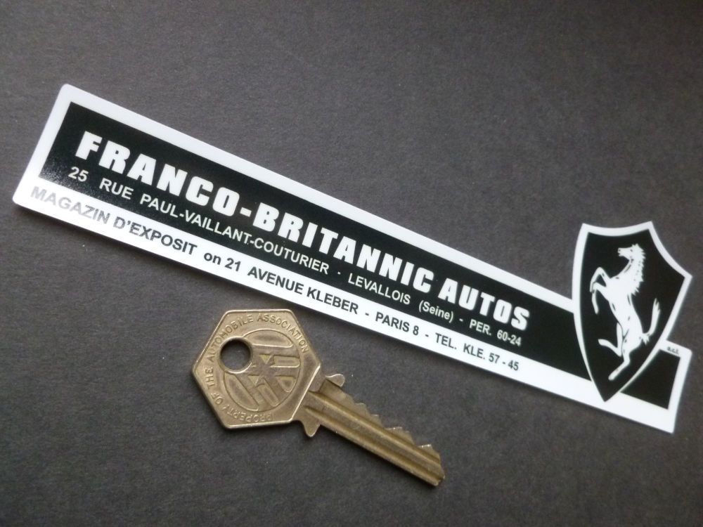 Franco Britannic Autos Paris. Ferrari, Rover, Land Rover, Bentley and Rolls Royce Dealer Window Sticker. 170mm
