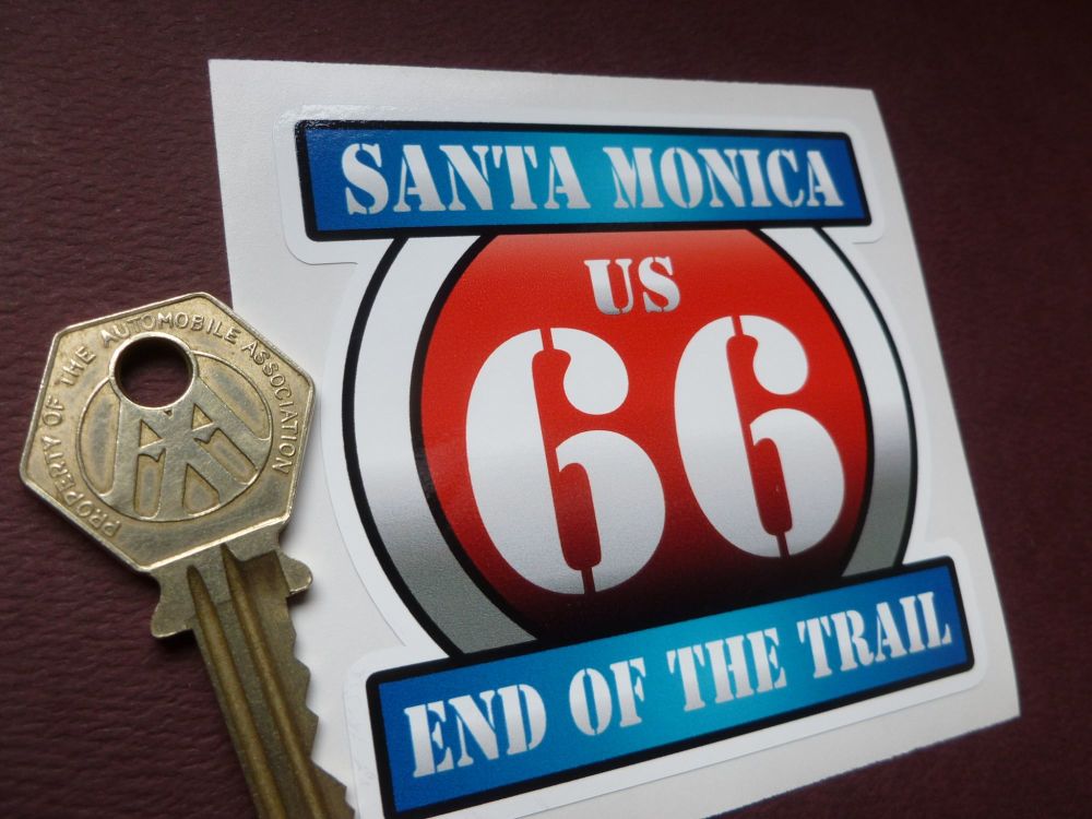 Route 66 SANTA MONICA End of the Trail  Vintage style Red & Blue Shield Car