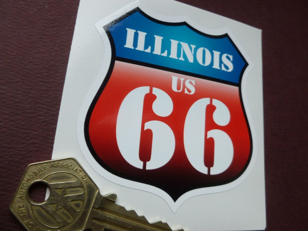 Route 66 Illinois Vintage Style Red & Blue Shield Car Body or Window Sticker. 3".