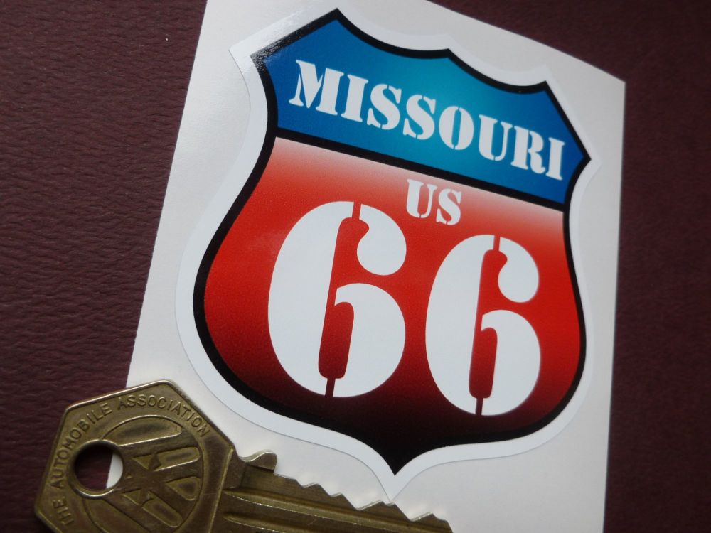 Route 66 Missouri  Vintage Style Red & Blue Shield Car Body or Window Sticker. 3".