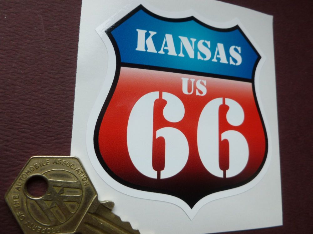 Route 66 KANSAS Vintage style Red & Blue Shield Car body or Window Sticker.