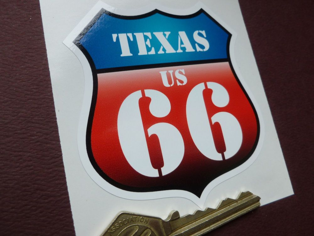 Route 66 TEXAS Vintage style Red & Blue Shield Car body or Window Sticker. 