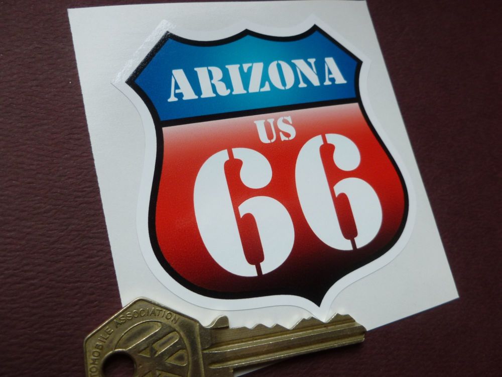 Route 66 Arizona Vintage Style Red & Blue Shield Car Body or Window Sticker. 3".