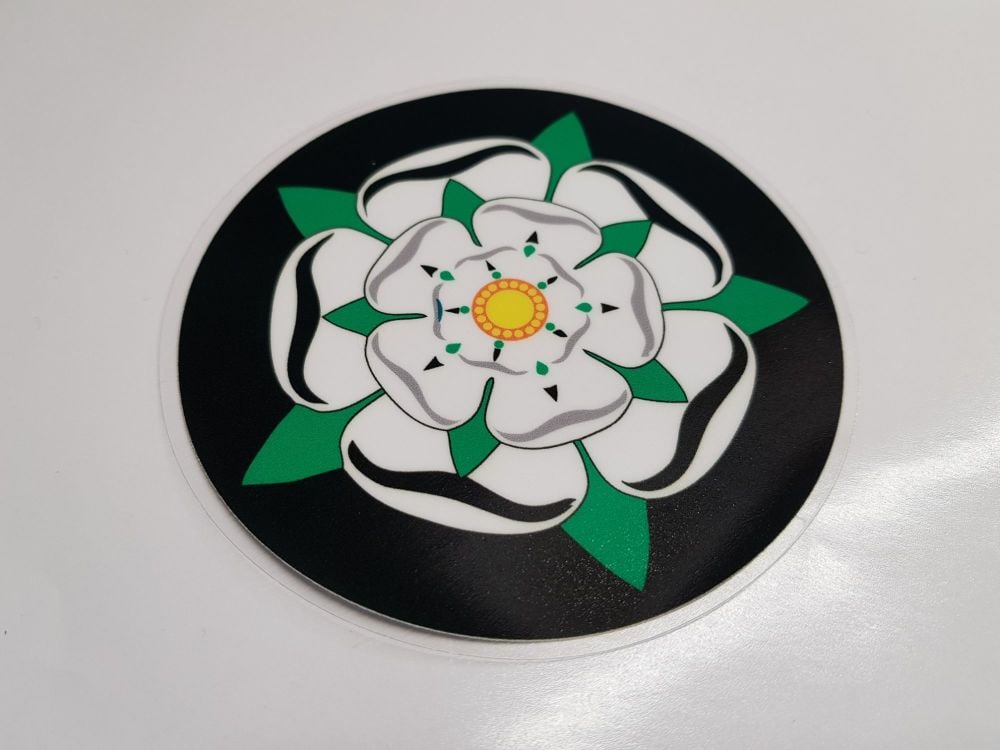 Yorkshire White Rose Circular Window Sticker. 4".