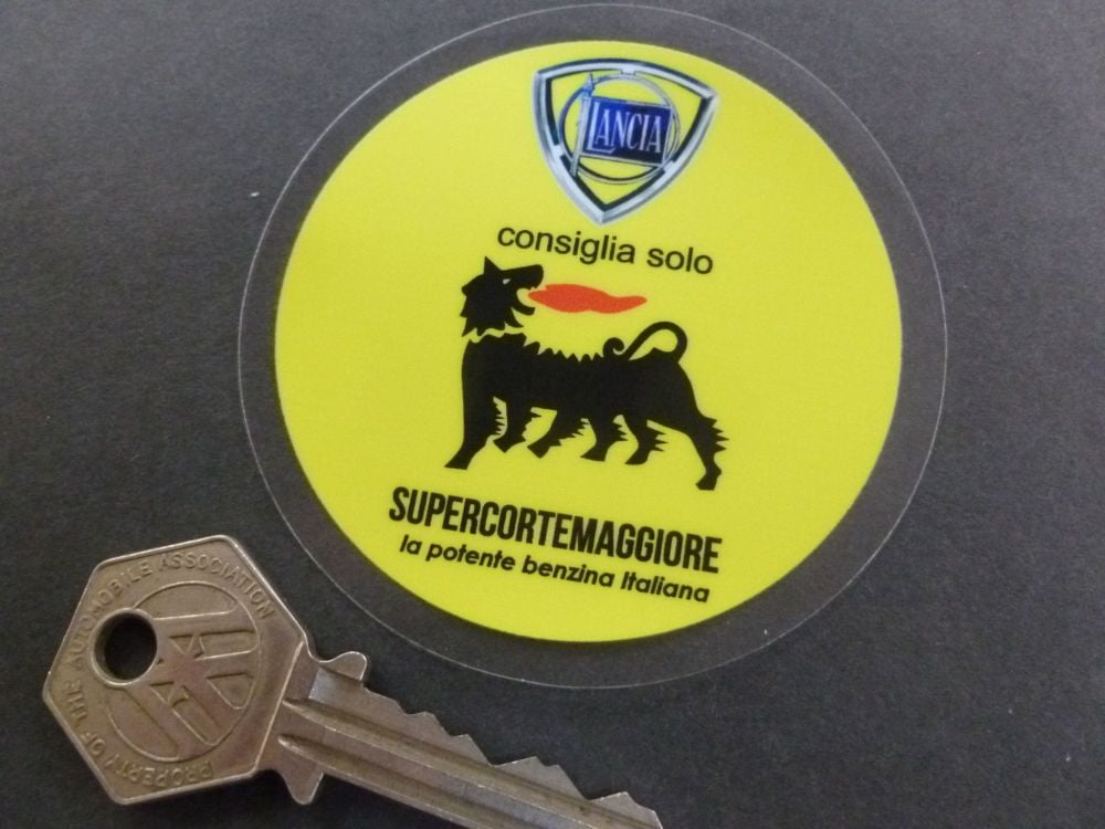 Lancia Consiglia Solo Recommend Only Supercortemaggiore Oil & Petrol Vintage Style Window or Body Sticker. 66mm.