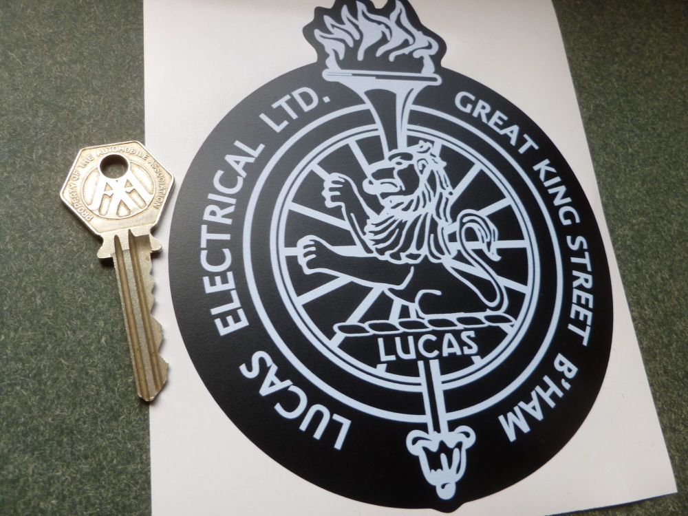 Lucas Electrical Ltd. Birmingham Lion & Torch White & Black Sticker 6"