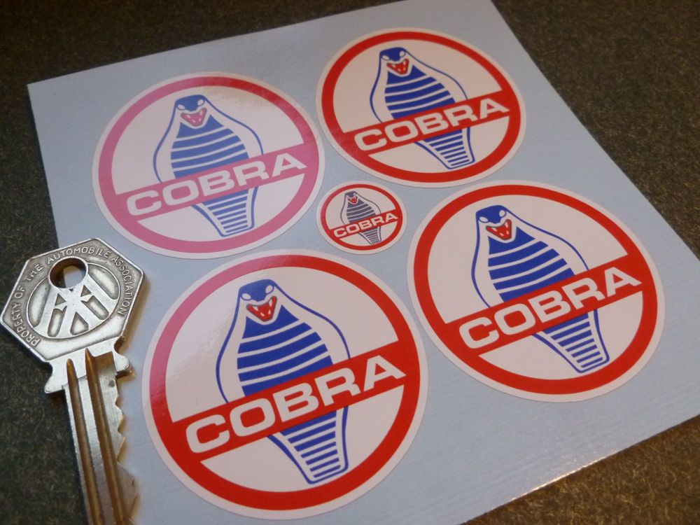 AC Cobra White Background Wheel Centre Stickers. Set of 4  50mm.