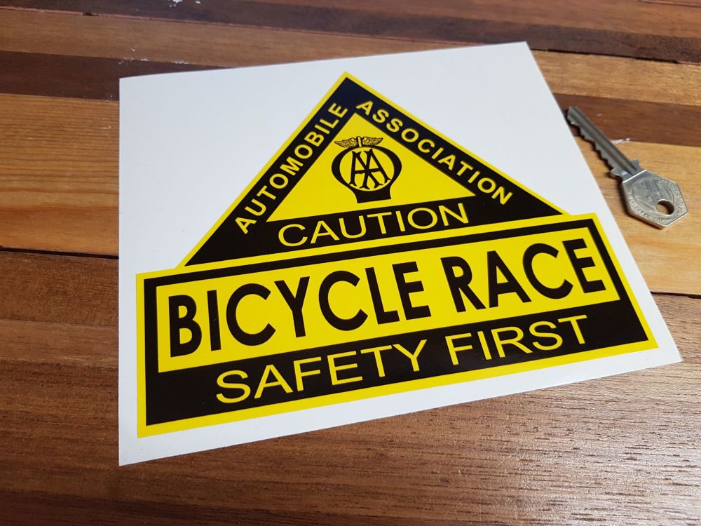 AA Bicycle Race. Safety First. Shaped Sticker. 6.5