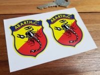 Abarth & Co Old Style Delicate Shield Stickers. 30mm, 65mm, or 70mm Pair.