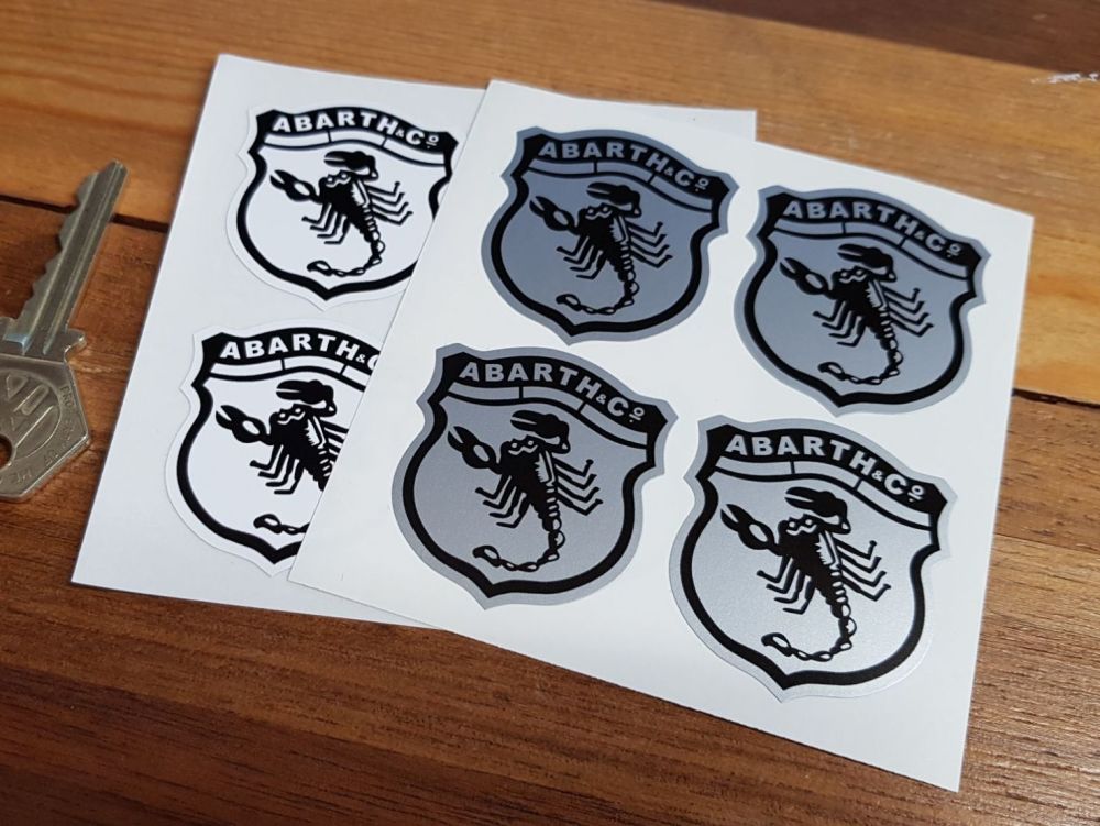 Abarth & Co Scorpion Shield Stickers. Set of 4. 40mm.