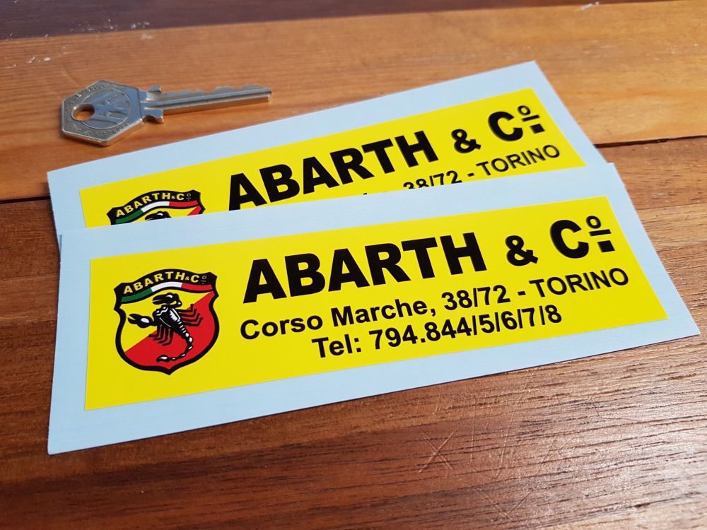 Abarth & Co Dealer Stickers. 5.5" Pair.