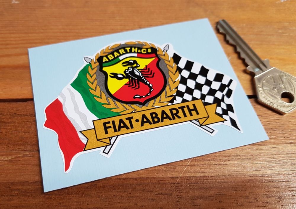 Abarth & Co. Fiat. Flag & Scroll Sticker. 4".