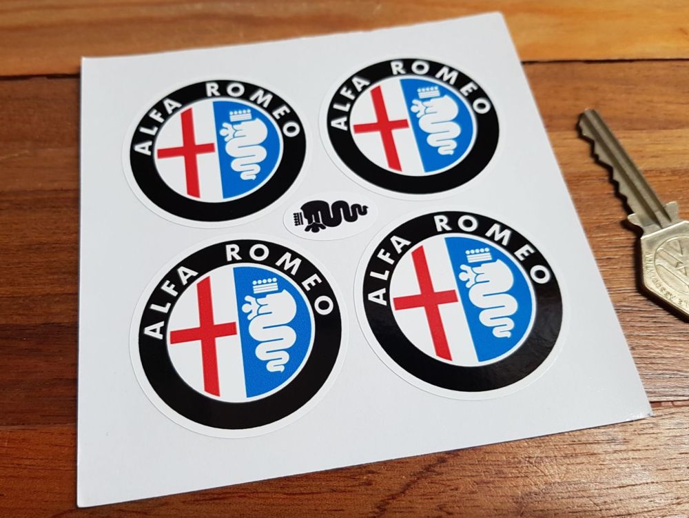 Alfa Romeo Colour on White Wheel Centre Stickers - Set of 4 - 50mm
