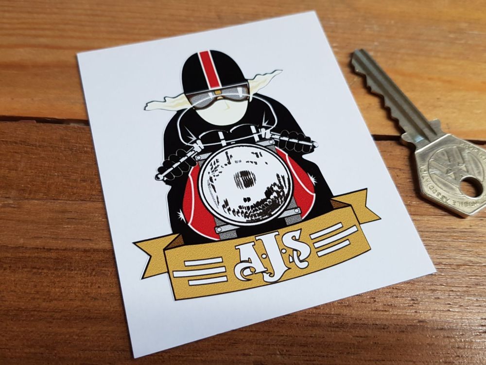 AJS Cafe Racer with Pudding Basin Helmet Sticker. 3".