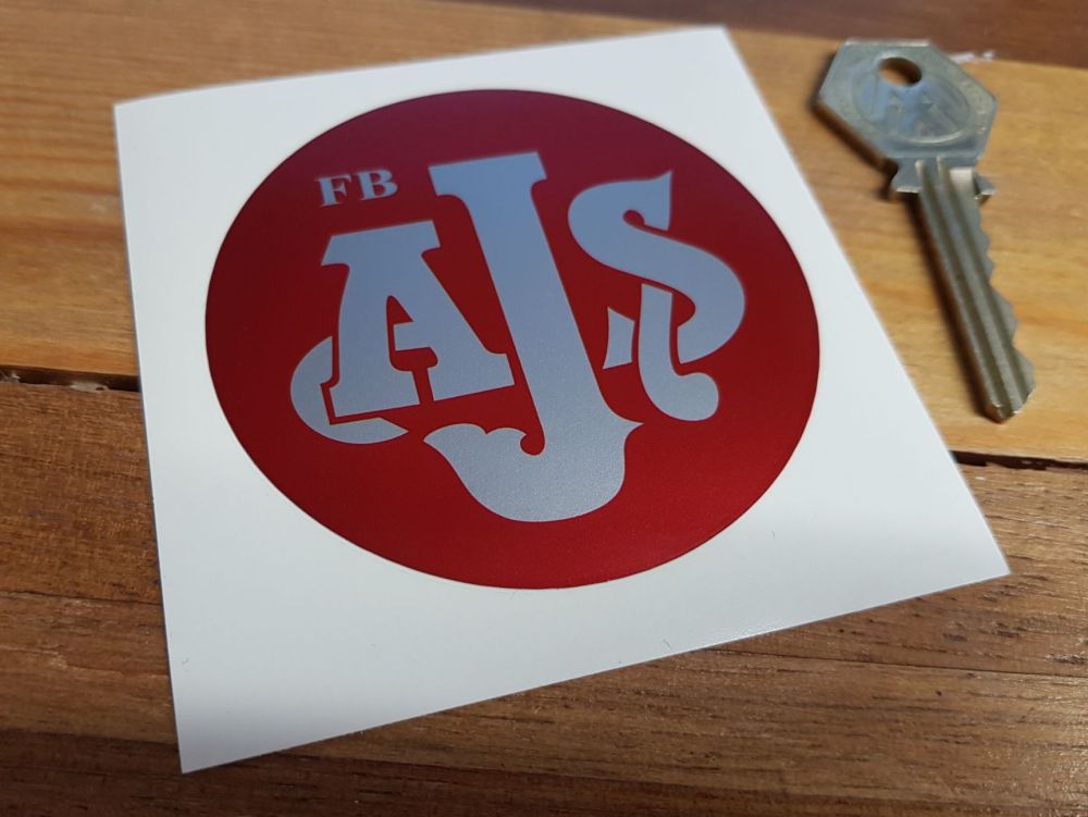AJS Red & Silver Circular Sticker. 3".
