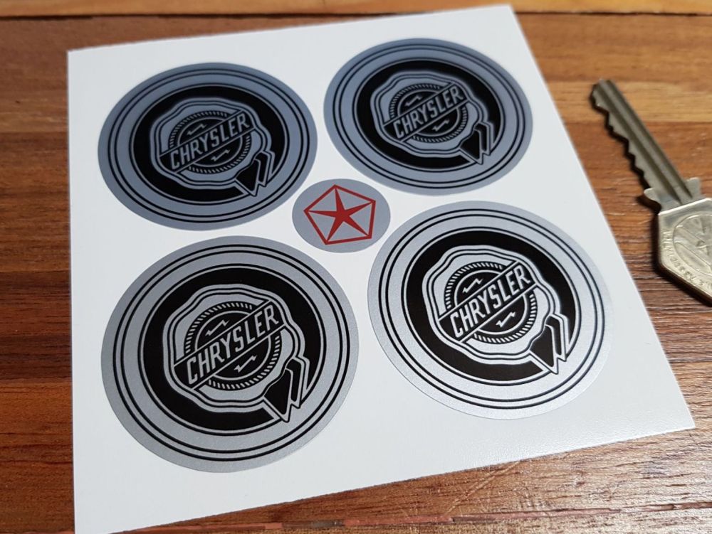 Chrysler Black & Gold Wheel Centre Stickers. 50mm. Set of 4.