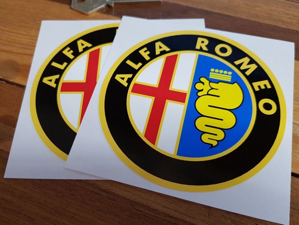 Alfa Romeo Logo Stickers. Colour. 4" Pair.