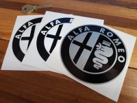 Alfa Romeo Logo Stickers. Black & White/Silver/Clear. 3" or 4" Pair.