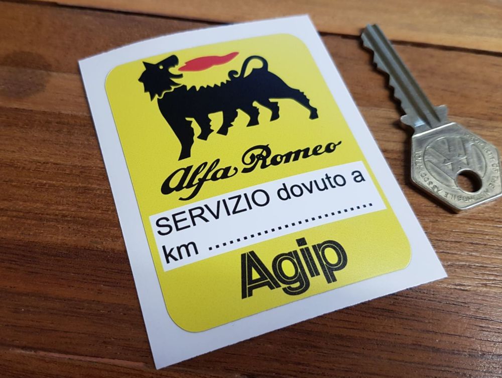 Alfa Romeo & Agip. Yellow Service Sticker. 3".