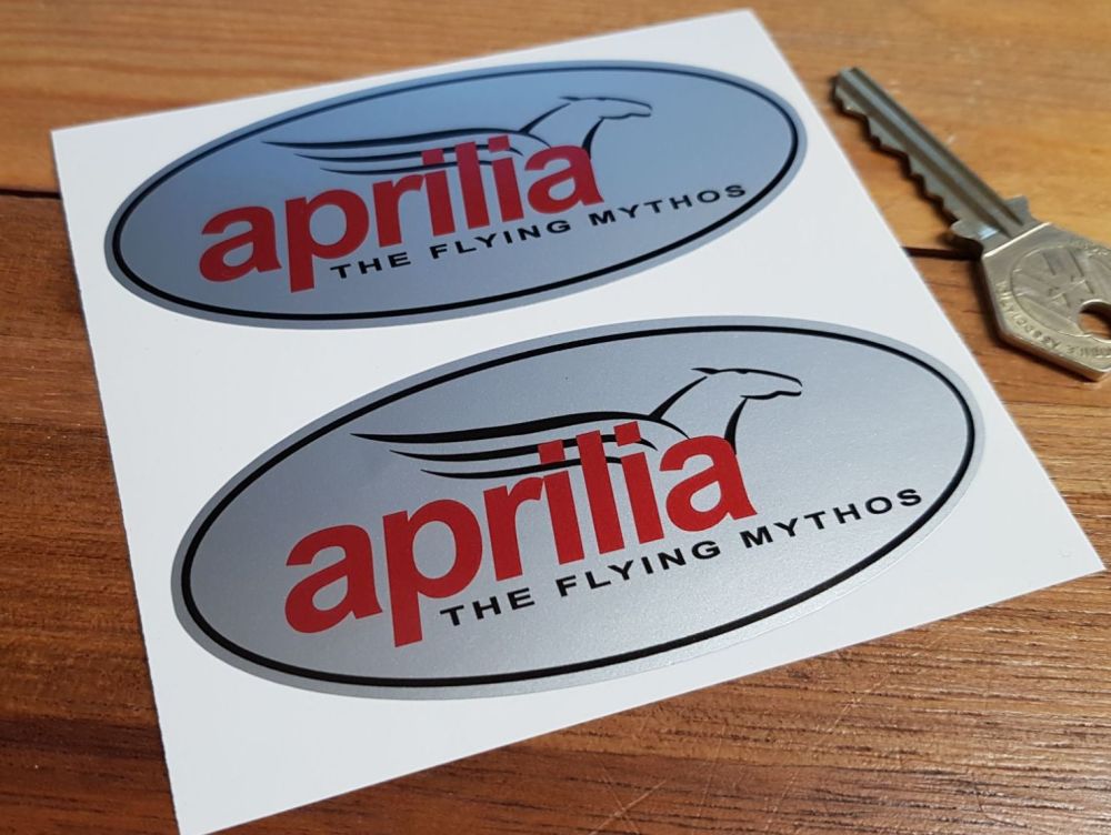 Aprilia Flying Mythos Stickers. 4" Pair.