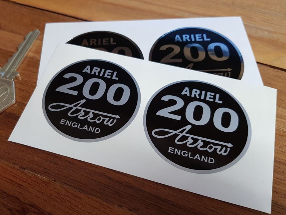 Ariel '200' Arrow. England. Circular Stickers. 2" Pair.