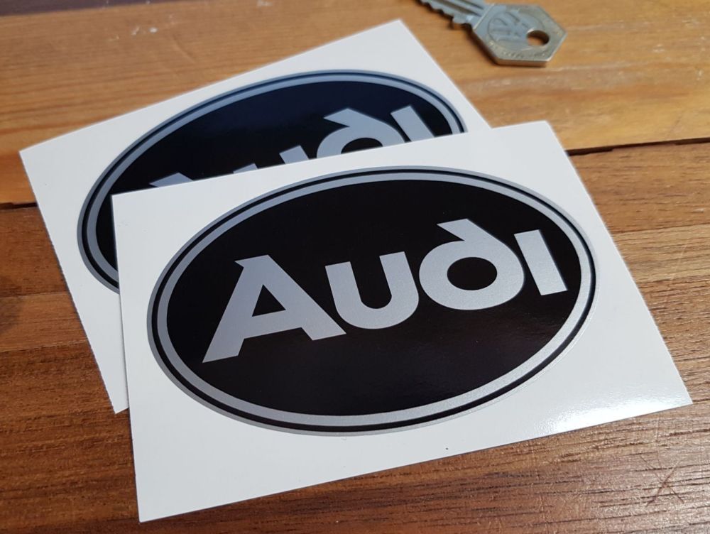 Audi Black & Silver Oval Stickers. 4" Pair.