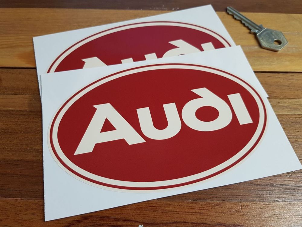 Audi Brown & Cream Oval Stickers. 6" Pair.