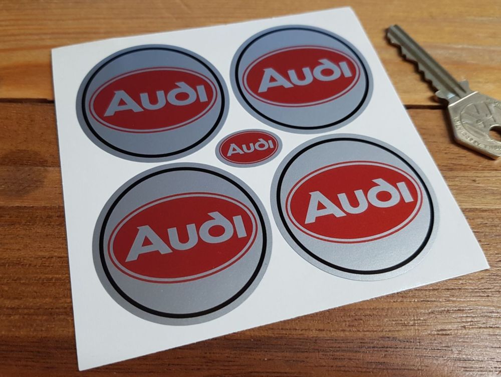 Audi Red Oval Wheel Centre Stickers. Set of 4. 50mm.