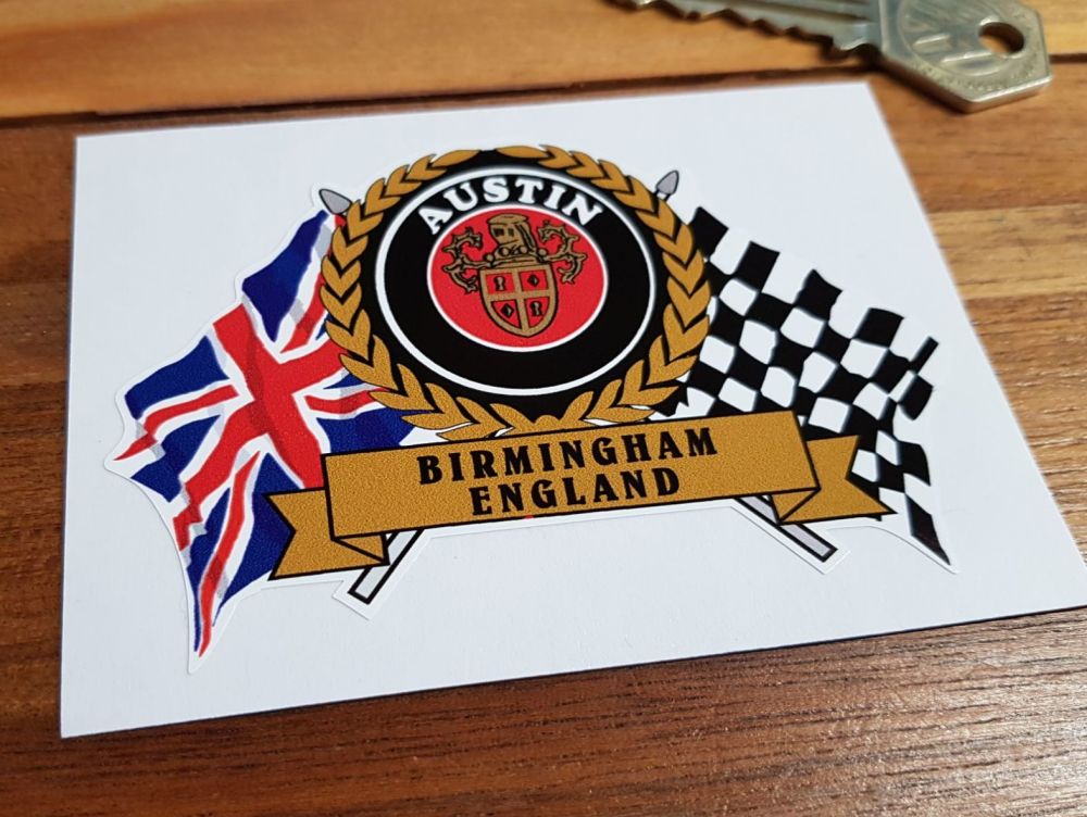 Austin Birmingham England Flag & Scroll Sticker. 4