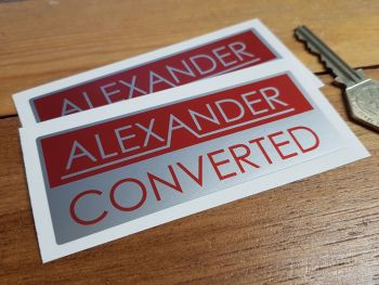 Alexander Converted Red & Silver Oblong Stickers. 4" Pair.