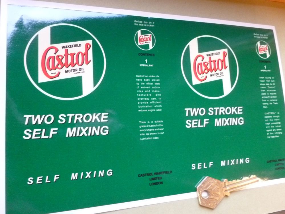 Castrol Wakefield Old Style Vintage Two Stroke Self Mixing Can Wrap Sticker. 245mm.