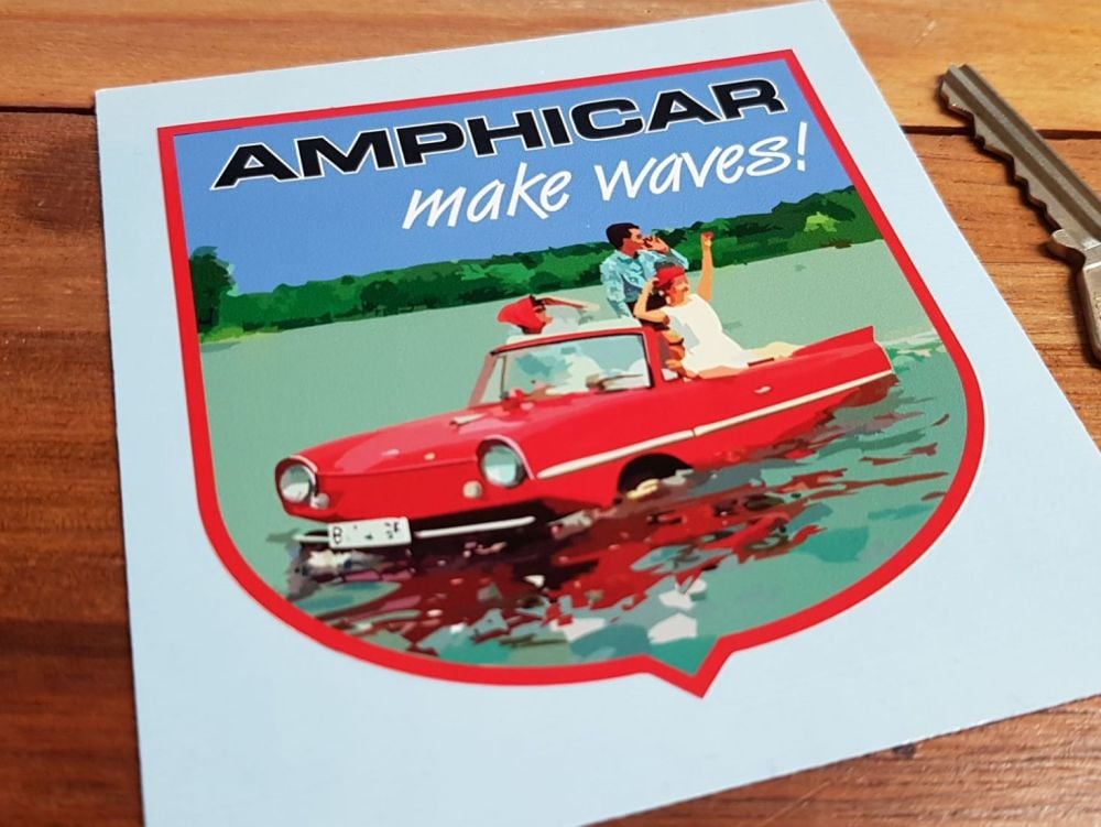 Amphicar 'Make Waves!' Shield Sticker. 3.5".