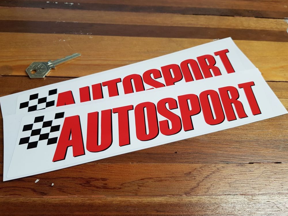 Autosport Text & Chequered Flag Style Stickers - 10.75" Pair