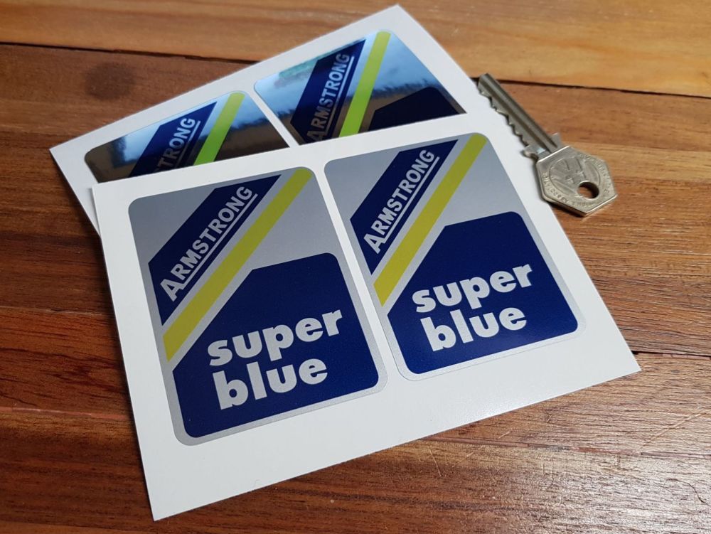 Armstrong Super Blue 60's & 70's Shock Absorber Stickers. 75mm Pair.