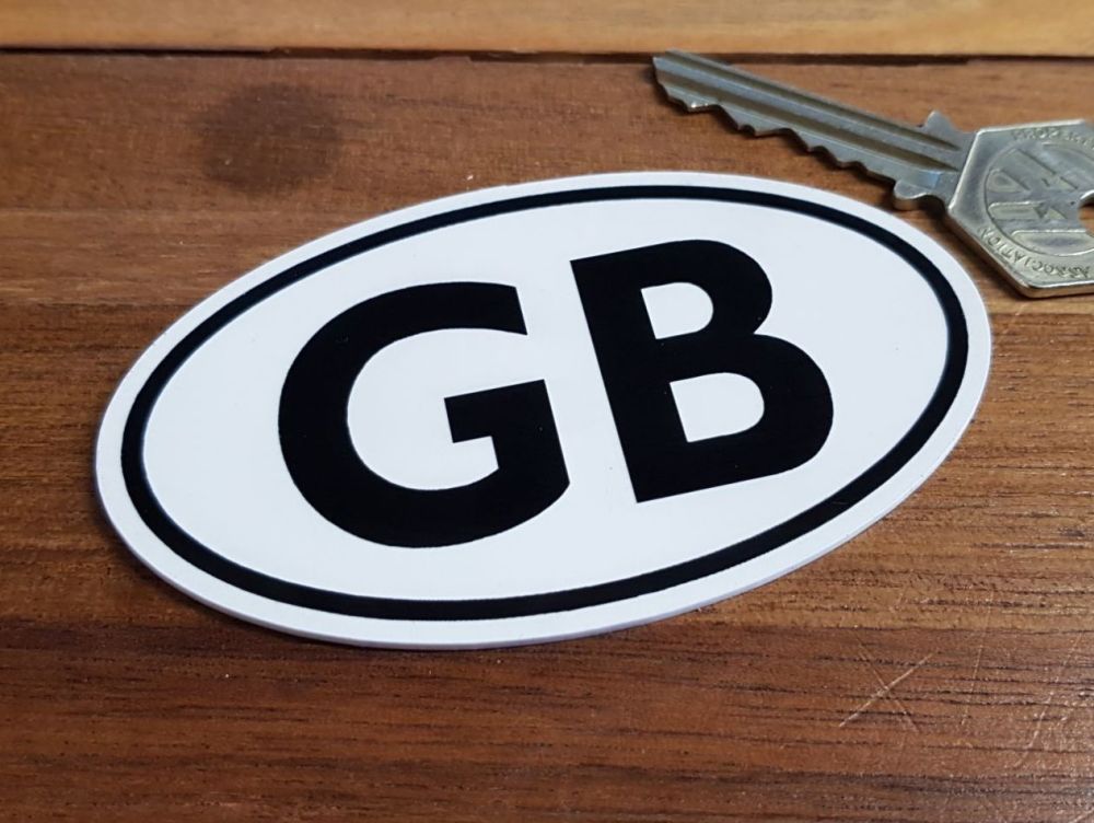 GB Black & White ID Plate Laser Cut Self Adhesive Bike or Car Badge. 3.75