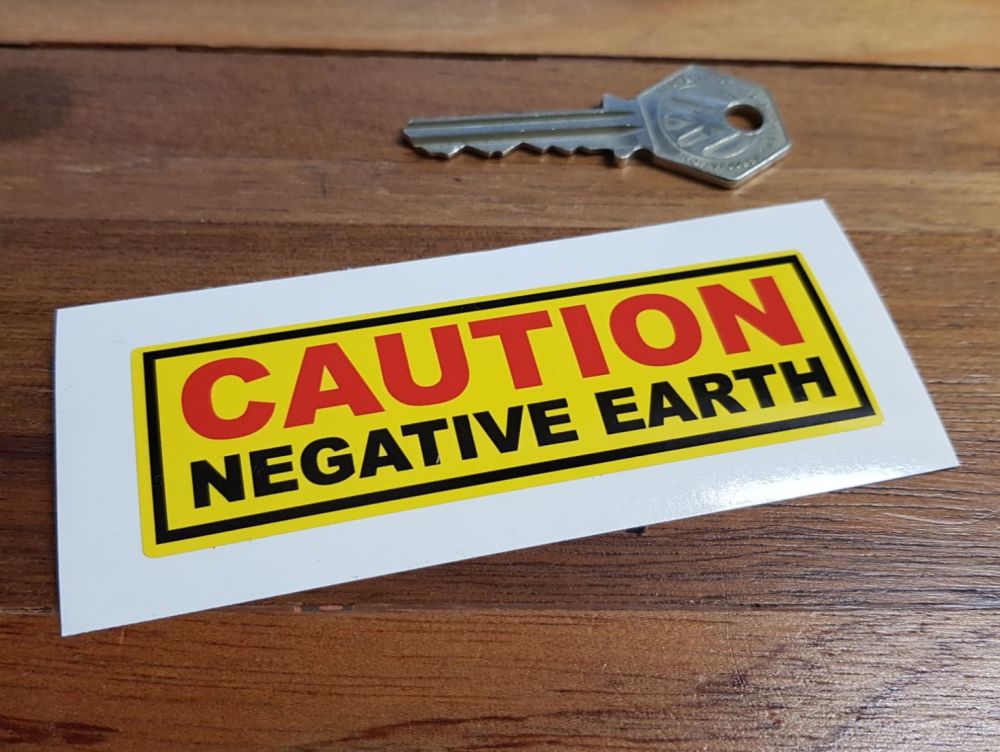 Caution Negative Earth Yellow Sticker. 4".