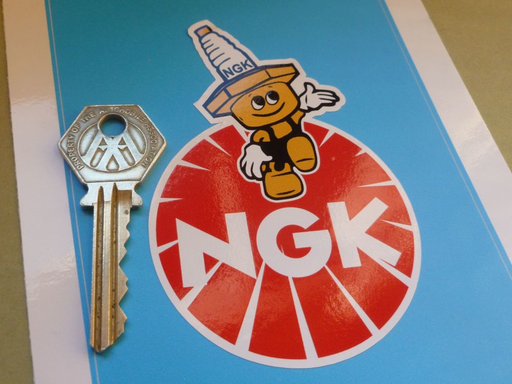 NGK Round with Vertical Spark Plug Man Sticker. 4