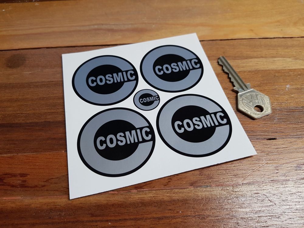 Cosmic Style 3 Black & Silver Wheel Centre Stickers. Set of 4. 52mm or 65mm.