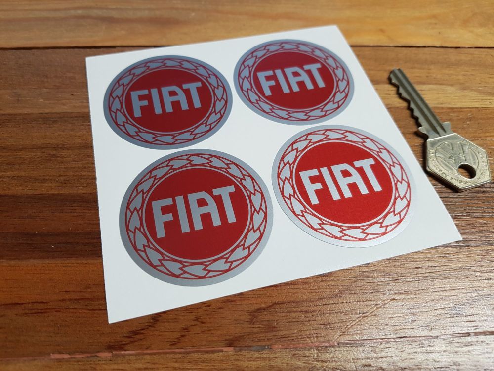 Fiat Garland Wheel Centre Stickers. Red. Set of 4. 50mm.