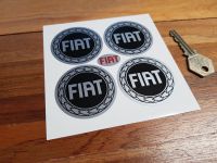 Fiat Garland Wheel Centre Stickers. Black. Set of 4. 38mm or 50mm.
