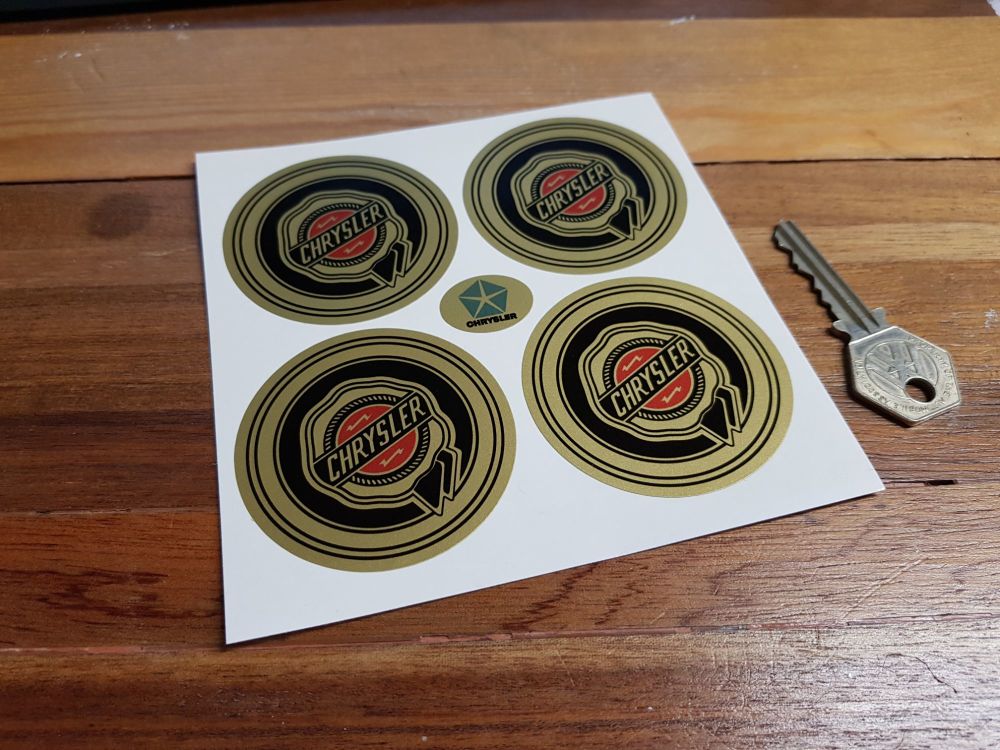 Chrysler Wheel Centre Style Stickers. Black, Red, & Gold. Set of 4. 60mm.