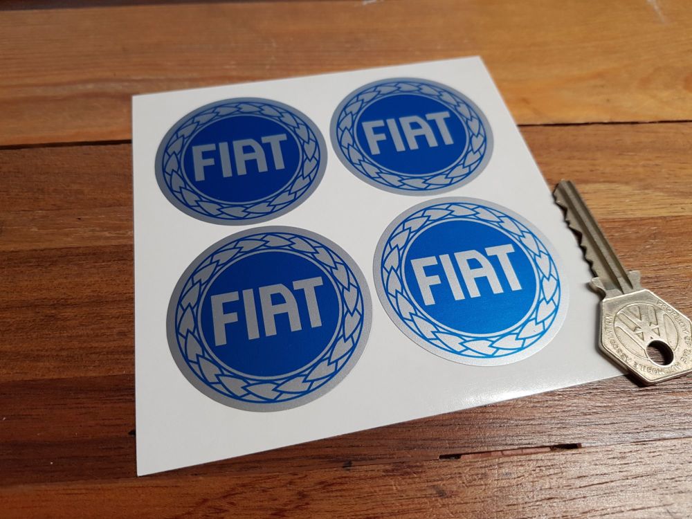 Fiat Garland Wheel Centre Stickers. Blue. Set of 4. 36mm or 50mm.