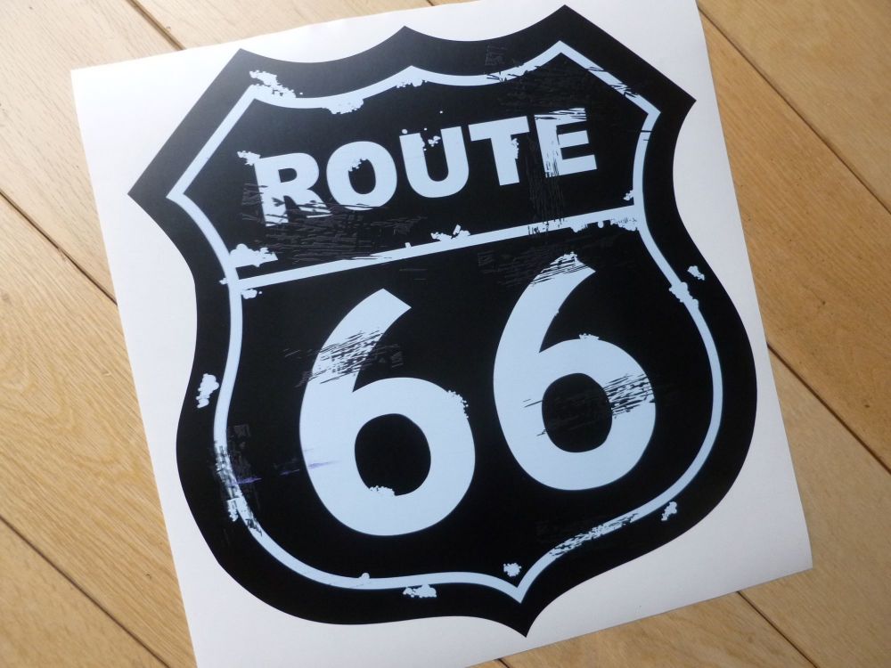 Route 66 Distressed Vintage Style Black and White Shield Sticker. 10