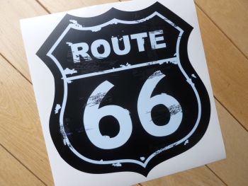 Route 66 Distressed Vintage Style Black and White Shield Sticker. 10".