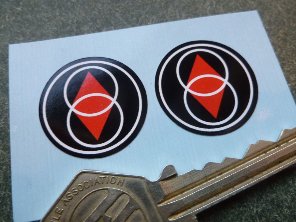 Gilera Red, Black & White Small Circular Stickers. 25mm Pair.