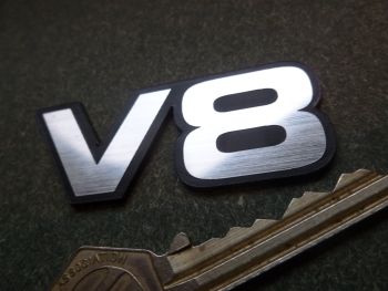 V8 Powered Laser Cut Self Adhesive Car Badge - Black & Silver - 62mm