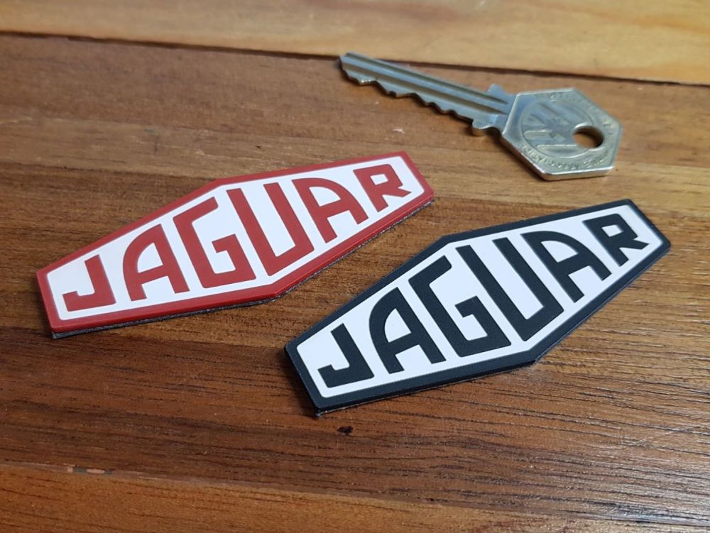 Jaguar Lozenge Logo Laser Cut Self Adhesive Car Badge. Black/Red & White. 2